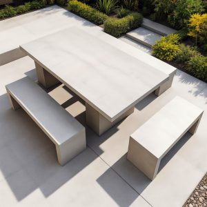 Tavolo in Microcemento grigio 220 x 130 cm per Esterni con Panche | Design Pulito XLab Outdoor