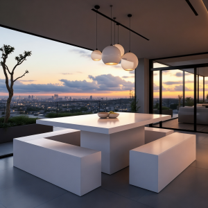 Tavolo quadrato in Microcemento Bianco 150 x 150 per terrazzo | Design Pulito XLab Outdoor