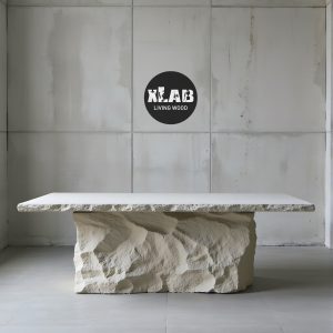 Tavolo da Pranzo Scultoreo “STONE TEN” – Effetto Pietra Bianca | Edizione Limitata XLab DESIGN