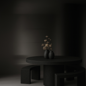 Tavolo rotondo Round 160 nero effetto cemento con 2 panche abbinate | Design per Interni ed Esterni