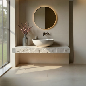 Arctic Top – Piano Lavabo Sospeso da bagno Effetto Cemento Bianco Crema L 180 x 50 x 15 cm