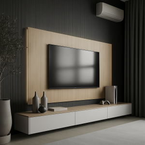 Parete Attrezzata Moderna con Mobile Porta TV in Rovere e Laccato Bianco Opaco – Su Misura