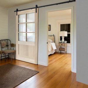 Porta scorrevole country in legno massello e vetro – Modello Aurora 100×225 cm binario esterno muro