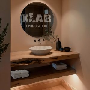 Mensole bagno in legno massello di cedro del Libano – Coppia con bordo rustico naturale L 150 x P 55/45 x H 8 cm – Trattamento idroresistente