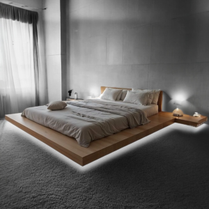 Letto sospeso Icaro 160 in rovere Rete matrimoniale in ferro brevetto XLab