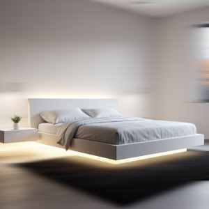 Letto matrimoniale sospeso modello Neve – 160×190 cm con rete in acciaio e LED integrato