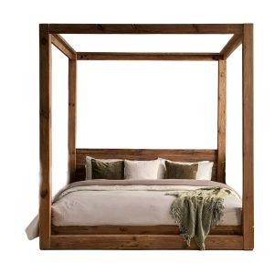 Letto Baldacchino King Size in Legno Massello Teak – Design Artigianale 180×200 cm