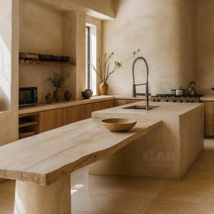 Isola Cucina di Lusso in Microcemento e Legno Massello – Materia Pur XLAB
