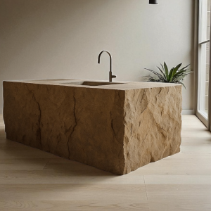 Cucina microcemento ed effetto roccia