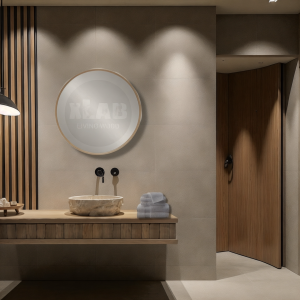 Elios 120 – Mobile bagno sospeso in legno naturale con cassetto per lavabo da appoggio