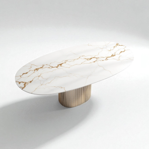 Tavolo ovale in grès Calacatta Oro – Design di lusso artigianale 250×115 cm
