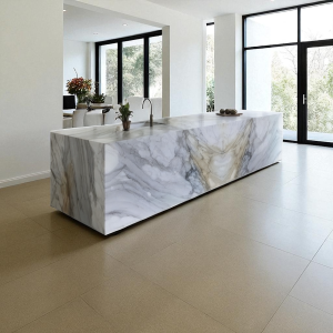 XLab Stone Kitchen: Aura isola cucina di lusso in gres porcellanato effetto marmo artigianale e su misura