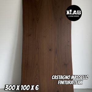 Piano in legno massello di castagno 300×100 cm finitura teak con bordi rustici