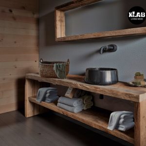 Mobile bagno in legno massello di larice vecchio con specchio mensola – Modello Willy 160 cm