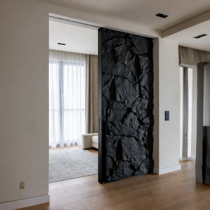 Porta Scorrevole XFR con Binario a Soffitto – 100×270 cm – Effetto Roccia Vulcanica, Opera d’Arte di Lusso