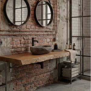 Mensola Bagno in Legno Massello di Larice Rustico per Lavabo d’Appoggio