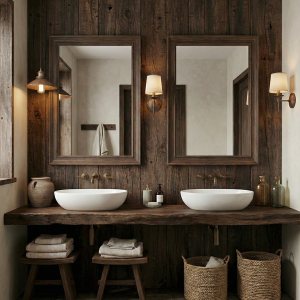 Mensola da bagno rustica per lava lavabo in appoggio in legno massello larghezza 180 x 50 x 6 cm