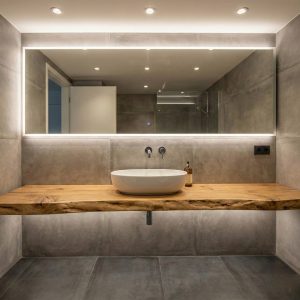 Mensola Bagno in Legno Massello di Castagno Rustico 180 cm | Top Lavabo Impermeabile “Idro Wood X 100”