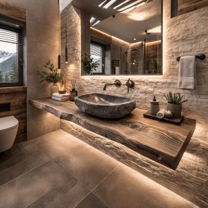 Mensola bagno sospesa porta lavabo d’appoggio 100×50×6 cm in larice – bordo rustico scortecciato