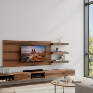 Parete Attrezzata Minimalista in Noce Nazionale Sospesa porta Tv – Design Artigianale Xlab