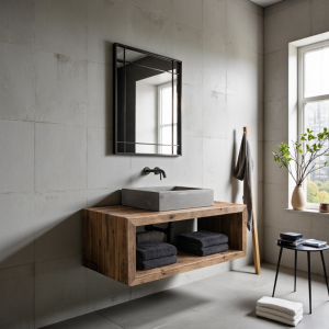 Mobile bagno sospeso in legno massello 120x60x45 cm Aldo – struttura spessore 5 cm con protezione Idro Wood X100