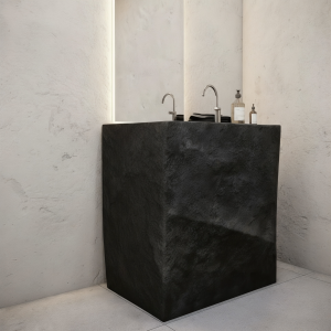 Mobile lavabo freestanding da terra in microcemento – Nero Vulcano – 65×50×90 cm