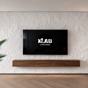 Parete TV Effetto Roccia 3D + Mobile Sospeso Noce | XLab DESIGN