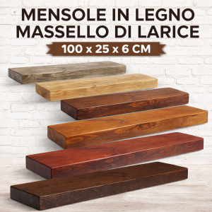 Mensola in Legno Massello di Larice 100x25x6 cm – Supporti a Scomparsa | XLab DESIGN