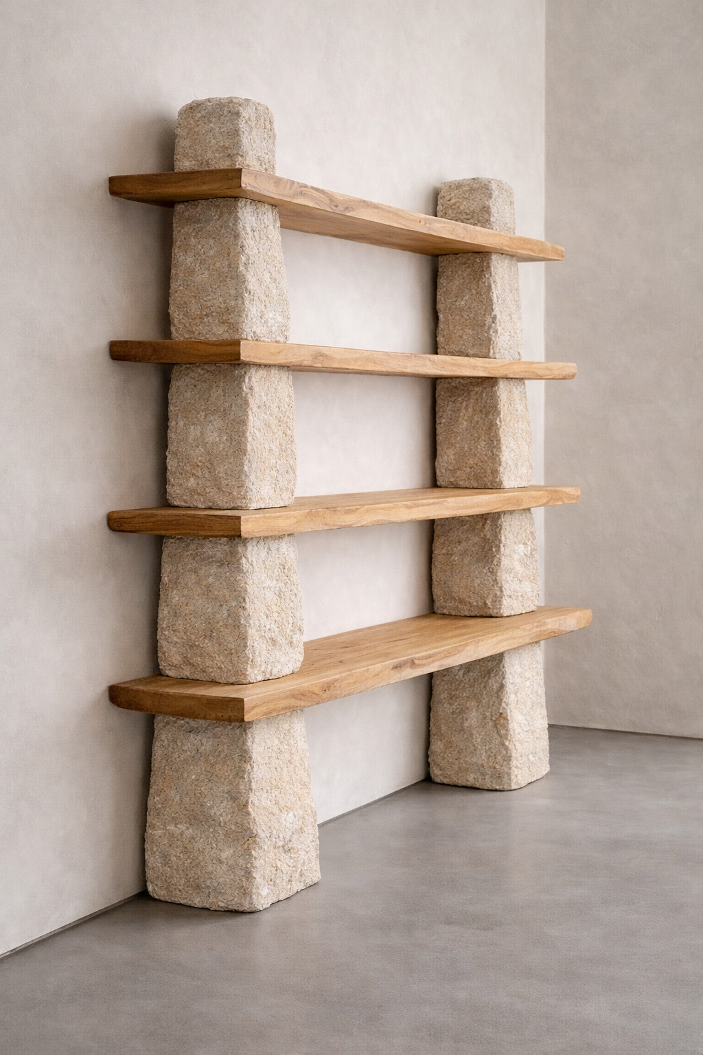 Libreria di Design in Legno Massello e Pietra Effetto Roccia – Libreria ...