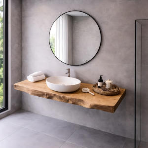 Mensola Bagno Artigianale in Legno Massello 150 cm – Idroresistente e Su Misura | XLab DESIGN