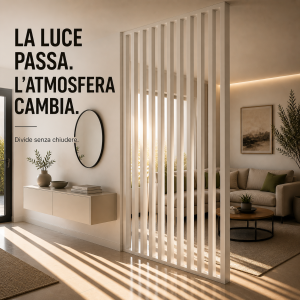 Parete Divisoria in Legno Massello su Misura Senza Forare Pavimento e Soffitto – Laccato Bianco Opaco 110×290 cm