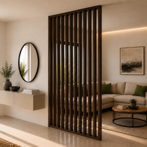Parete Divisoria in Legno Massello su Misura Senza Forare Pavimento e Soffitto – Legno colore Mokka 110×290 cm