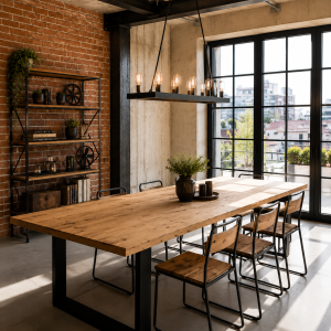 Tavolo Industriale Allungabile 200×100 in Legno Rovere e Ferro Nero con Prolunghe Laterali | XLab DESIGN