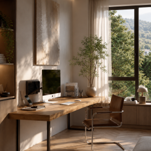 Scrivania in Legno Massello Rovere 160×55 cm “Atlas” – Scrivania Artigianale per Smart Working, Ufficio e Home Office con Gambe in Ferro Nero