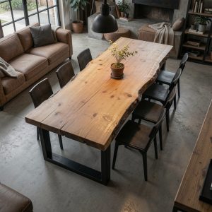 Tavolo in Legno Massello di Cipresso 260×110 cm “Origine” – Tavolo da Pranzo Artigianale 12 Posti con Bordo Rustico e Gambe in Ferro Nero