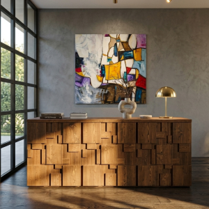 Credenza Aurora 220 in Legno Color Noce – Madia Artigianale con Frontale Geometrico 3D | Solo 6 Pezzi l’Anno