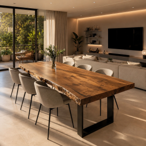 Tavolo da Pranzo in Legno Massello di Noce Nazionale 220×100 cm – Spessore 6 cm – Modello Aurelio