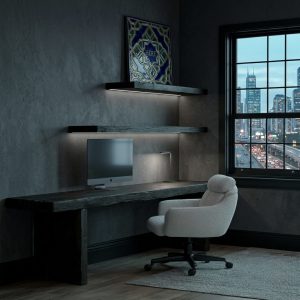 Scrivania Smart Working in Legno di Larice Rustico Nero Vulcano con Mensole Coordinated