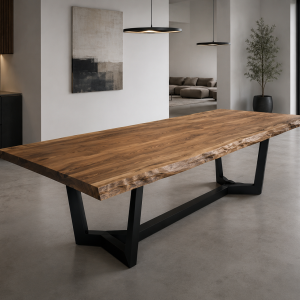 Tavolo THEM™ in Noce Nazionale Massello – Tavolo Artigianale di Design con Gamba Scultorea in Acciaio