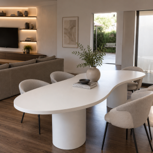 Tavolo da Pranzo Effetto Microcemento Bianco 250 cm – 10 Posti, Modello Nuvola XL