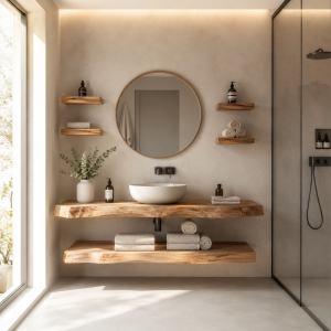 Mensola da Bagno in Legno Massello Naturale su Misura – IdroWood X100® Idrorepellente | XLAB Design