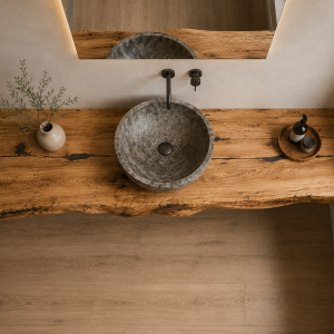 Mensola Bagno Sospesa in Legno Massello di Olivo Artigianale | Mobile Bagno su Misura Made in Italy