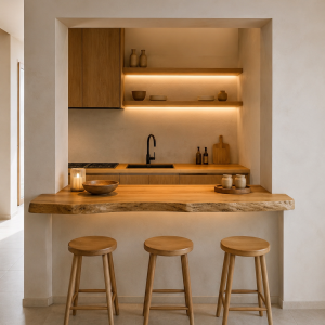 Piano Snack da Cucina in Legno Massello di Castagno Su Misura con Bordo Naturale – Artigianale Idro Resistente | XLab DESIGN