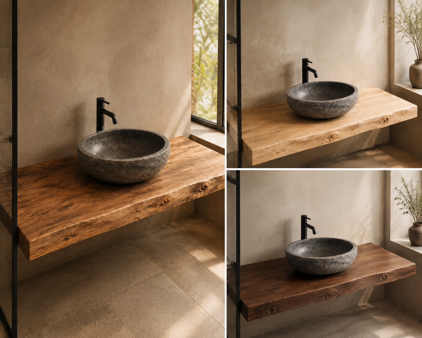 Mensole bagno in legno massello, tre colori artigianali e su misura