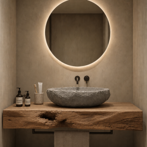 Mensola bagno in legno massello antico 120x50x20 cm RADICE 5 – Lavabo d’appoggio