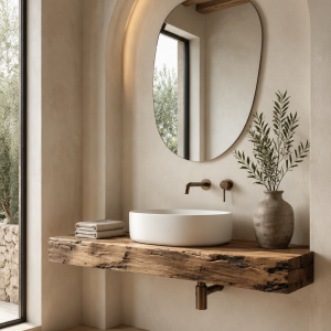 Mensola bagno in castagno antico massello per lavabo da appoggio – Materia Antica su misura