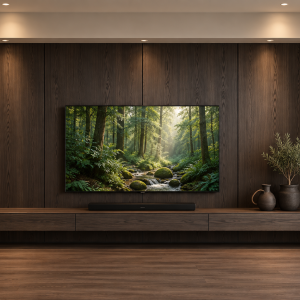 Parete porta TV in rovere con cassetti sospesi su misura
