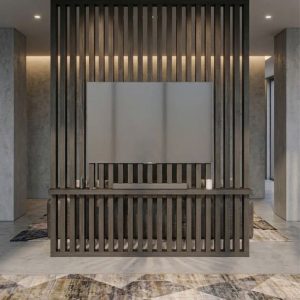 Parete Divisoria listelli di Legno Verticali Porta TV Senza Forare Pavimento e Soffitto