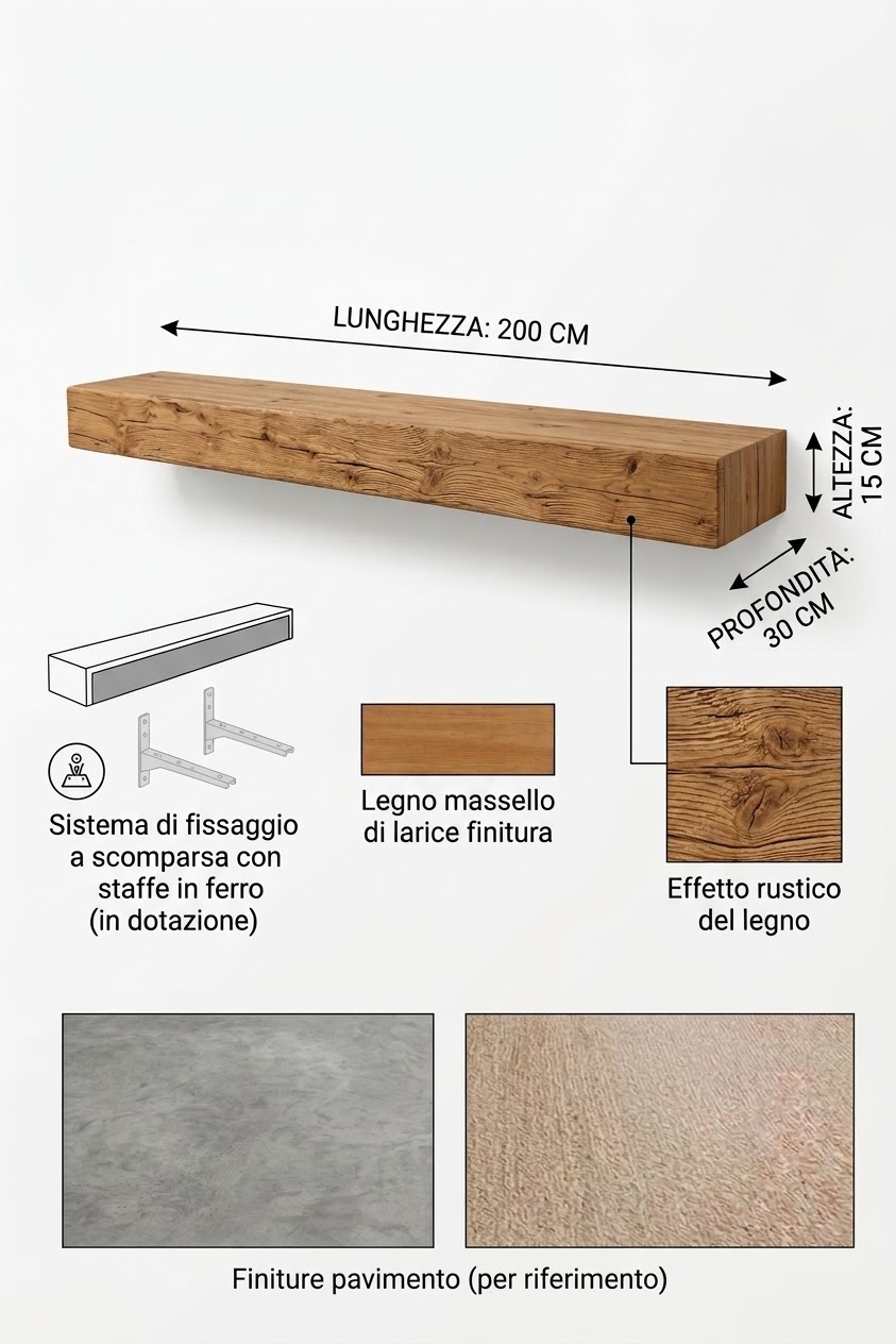 Scheda tecnica misure mezzo rapporto tipo in legno massello artigianale