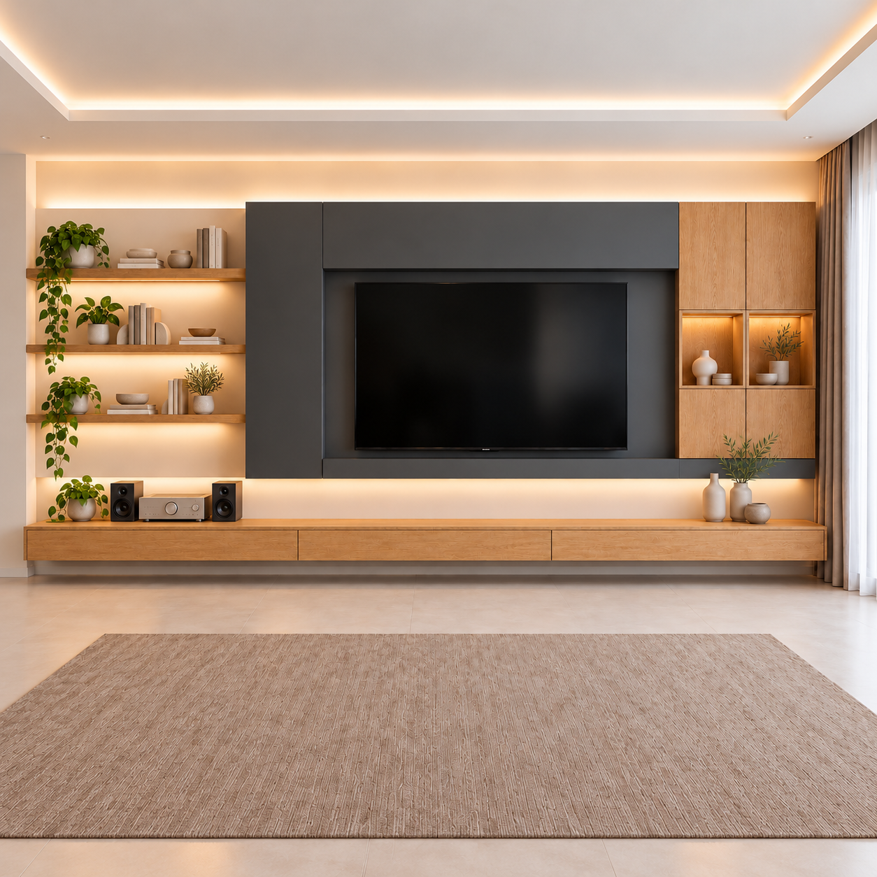 Parete soggiorno in legno mobile porta TV fatto a mano, xlab DESIGN